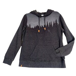 10 TEN TREE Large Juniper Hoodie Sweatshirt Pullover Gray Forest Skyline